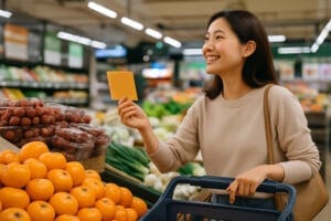 민생회복 소비쿠폰 2차로 장을 보고있는 여성