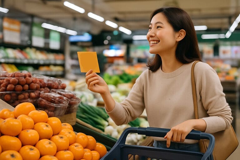 지역 상점에서 장을 보는 여성