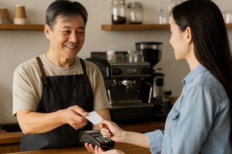 소상공인 부담경감크레딧 카드로 결제중인 자영업자의 모습